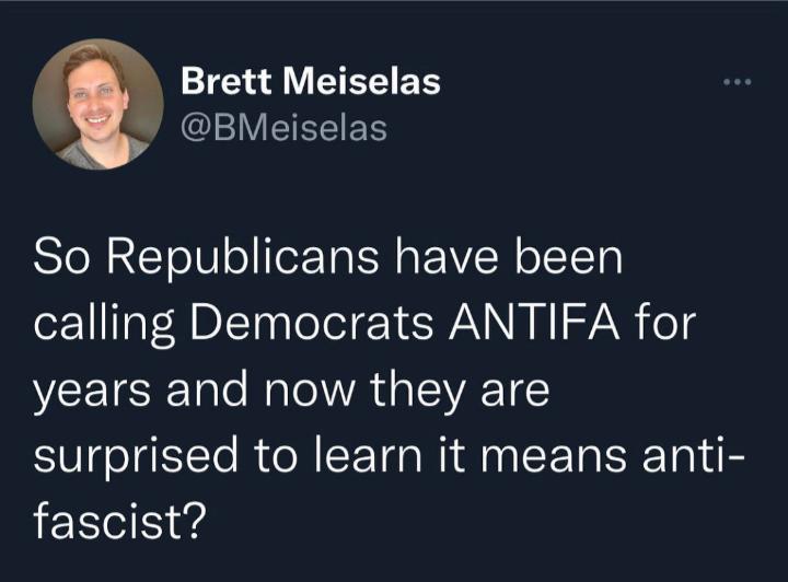 Brett Meiselas IV TS So Republicans have been z TaT ABLTasToTel X SWANNIN V2N oTd VEEICE Tale Mol AT I VAETC surprised to learn it means anti fascist