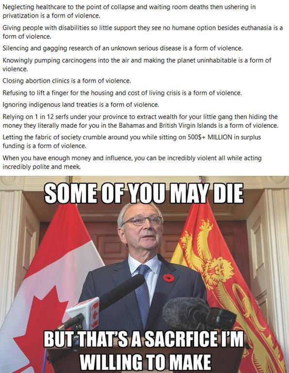 Neglecting healthcare to the point of collapse and waiting foom deaths then ushering in privatzation s 3 form of vilence Giving peaple with disabilies 5o it suppor they see no humane option besides euthanasia s 2 form of vioience Siencing and gagging research of an urkiown sriousdisease i a form of violence Knowingly pumping carcinogens intothe ai and making the planet unihabitabe s form of Closin