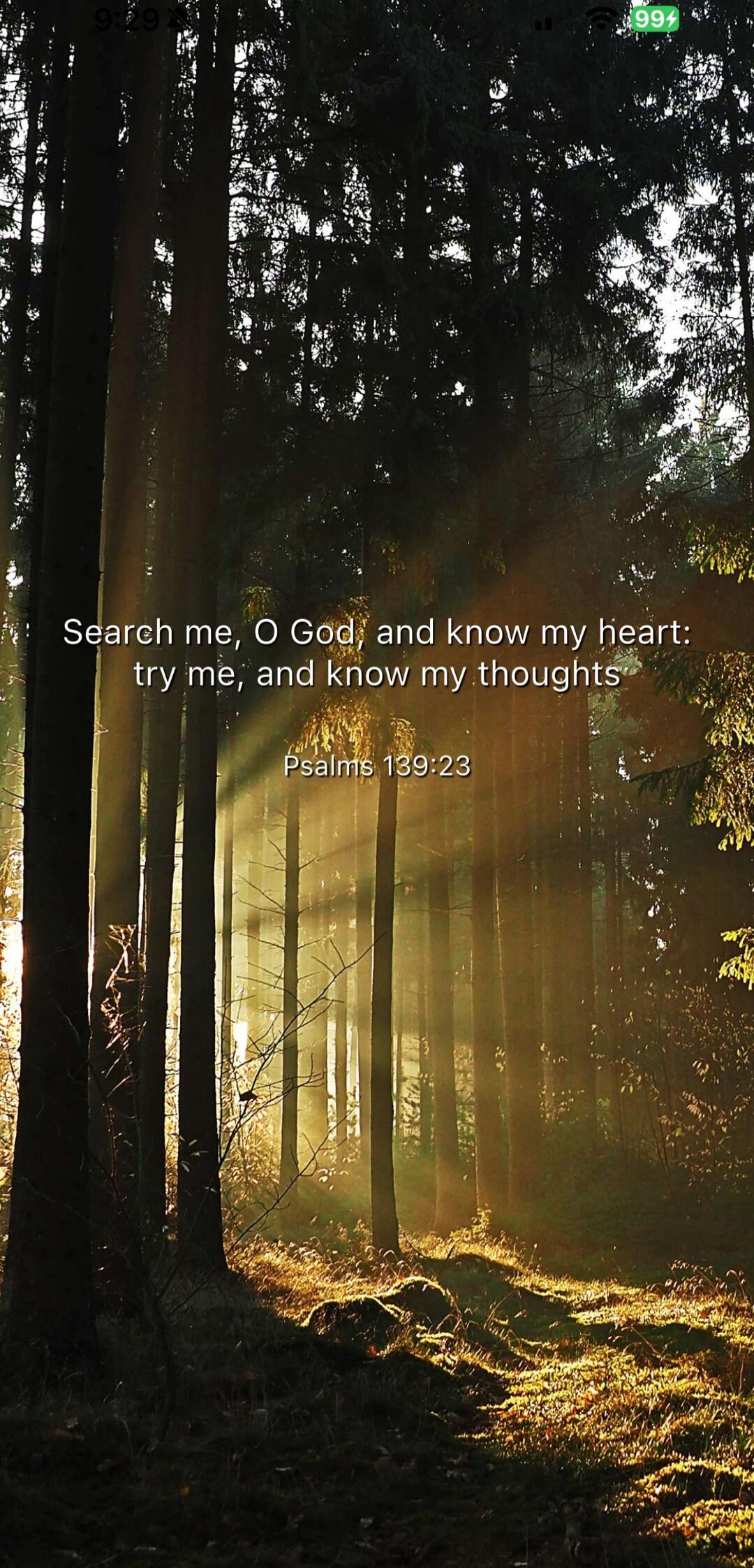 Search me, O God, and know my heart; try me, and know my thoughts
Psalms 139:23