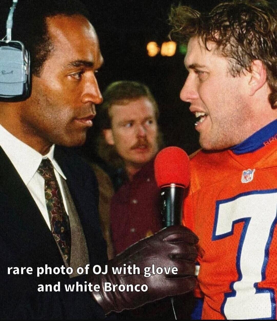 rare photo of OJ with glove and white Bronco
