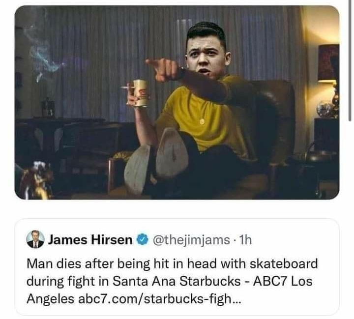 WAR PATH WarPath2pt0 James Hirsen thejimjams 1h Man dies after being hit in head with skateboard during fight in Santa Ana Starbucks ABC7 Los Angeles abc7comstarbucks figh 729 AM 111821 Twitter for iPhone