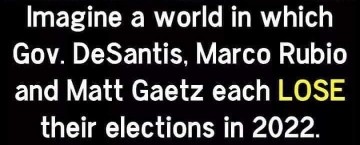 Imagine a world in which Gov DeSantis Marco Rubio and Matt Gaetz each LOSE their elections in 2022