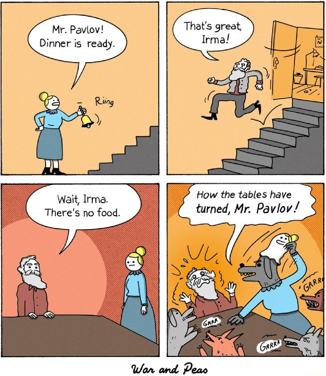 Mr Paviov _Dinner is ready How the tables have turned Mr Paviov Wait Irma Theres no food