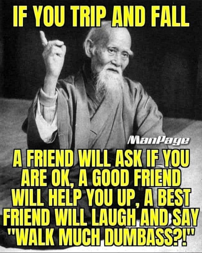 IF YOU TRIP AND FALL A FRIEND WILL ASK IF YOU ARE OK, A GOOD FRIEND WILL HELP YOU UP, A BEST FRIEND WILL LAUGH, AND SAY 