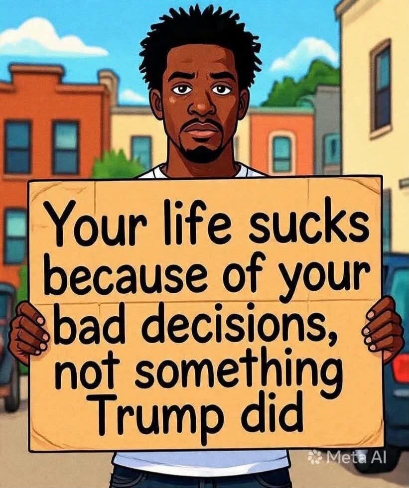 Your life sucks because of your bad decisions, not something Trump did. Meta AI