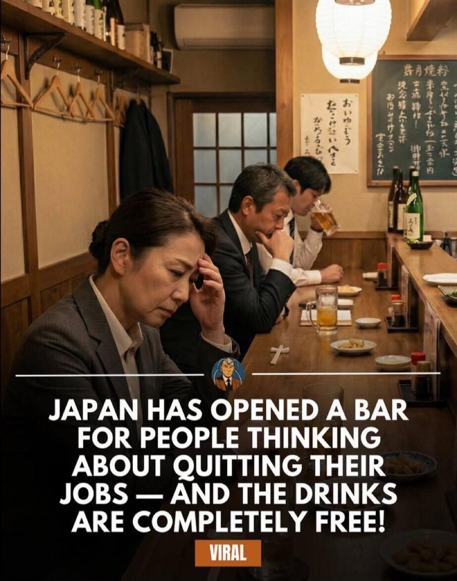 JAPAN HAS OPENED A BAR FOR PEOPLE THINKING ABOUT QUITTING THEIR JOBS — AND THE DRINKS ARE COMPLETELY FREE!