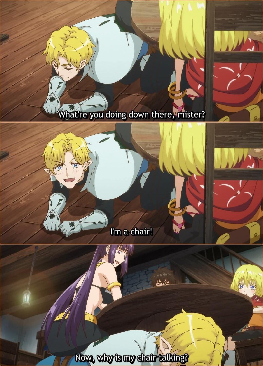 What're you doing down there, mister? I'm a chair! Now, why is my chair talking?