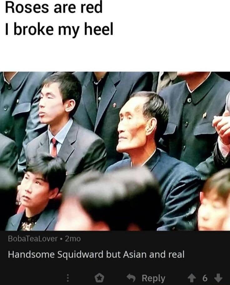Roses are red broke my heel Handsome Squidward but Asian and real