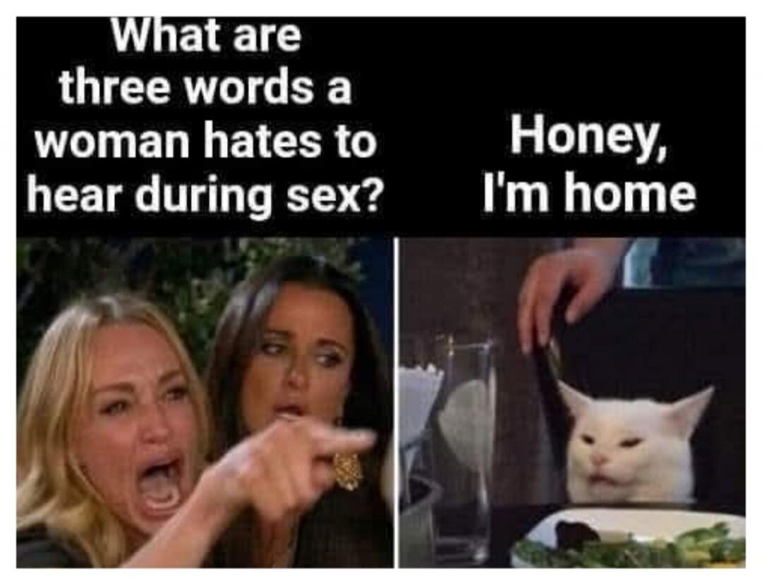 What are three words a woman hates to hear during sex? Honey, I'm home