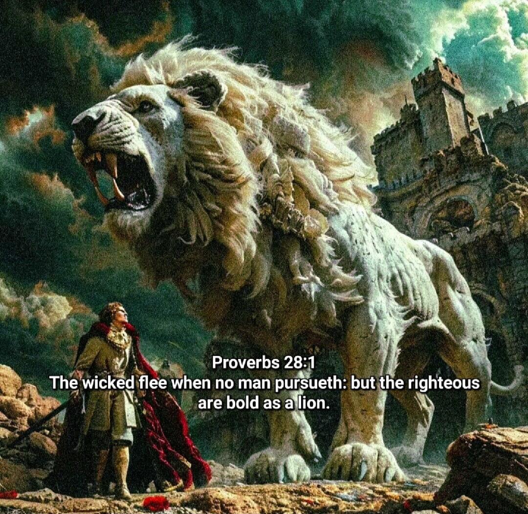 Proverbs 28:1 The wicked flee when no man pursueth: but the righteous are bold as a lion.