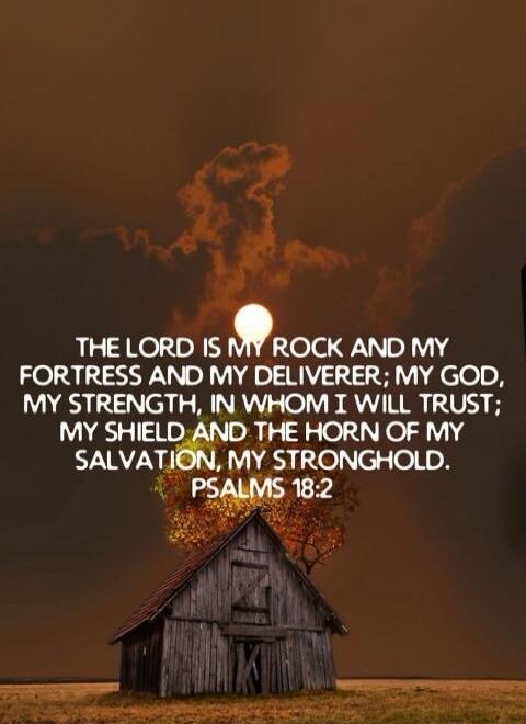 THE LORD IS MY ROCK AND MY FORTRESS AND MY DELIVERER; MY GOD, MY STRENGTH, IN WHOM I WILL TRUST; MY SHIELD AND THE HORN OF MY SALVATION, MY STRONGHOLD. PSALMS 18:2
