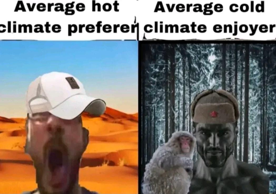 Average hot Average cold mate prefere climate enjoyer