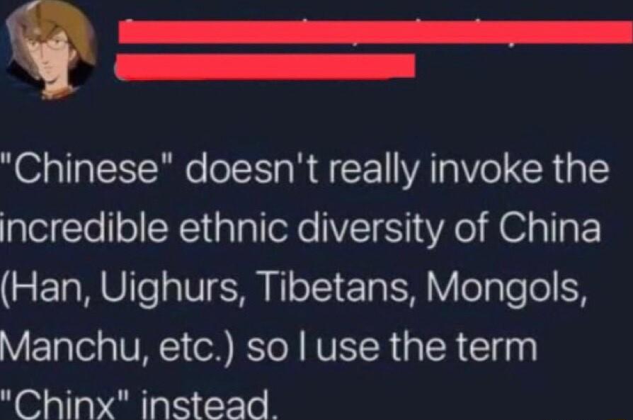 L Chinese doesnt really invoke the incredible ethnic diversity of China Han Uighurs Tibetans Mongols VI Tela VN B RTo N RVET R a R Clana Chinx instead
