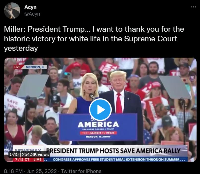 a_y Miller President Trump want to thank you for the historic victory for white life in the Supreme Court yesterday