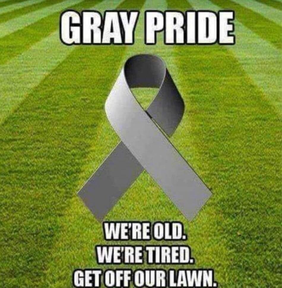 GRAY PRIDE WE'RE OLD. WE'RE TIRED. GET OFF OUR LAWN.