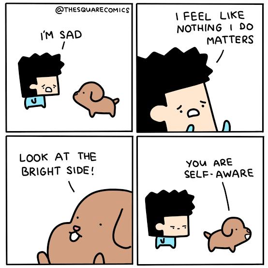 THESQUARECOMICS IM SAD 1 FEEL LKE NOTHING DO MATTERS s D N LOOK AT THE v QE ou Al BRIGHT SIDE SELF AWARE P