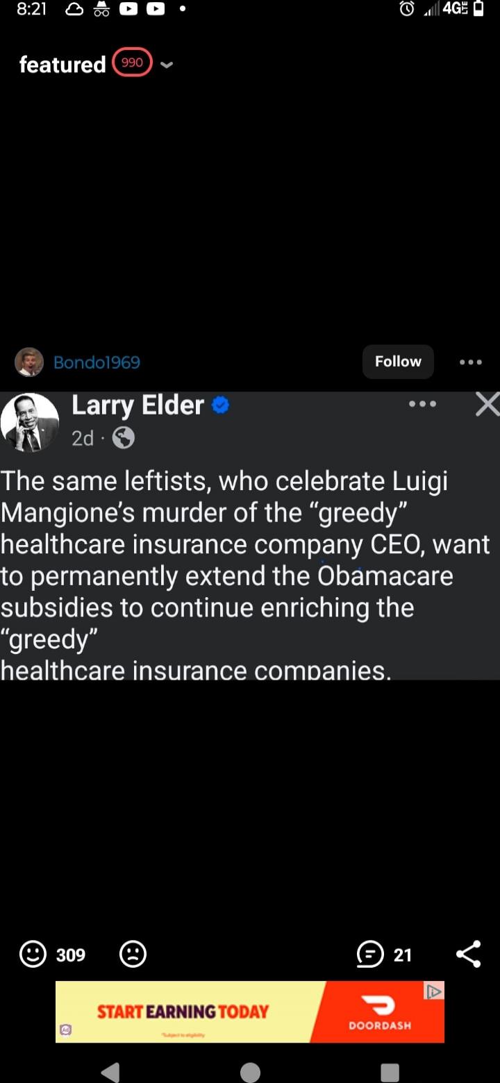 The same leftists, who celebrate Luigi Mangione’s murder of the “greedy” healthcare insurance company CEO, want to permanently extend the Obamacare subsidies to continue enriching the “greedy” healthcare insurance companies.