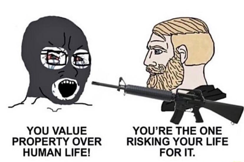 YOU VALUE YOURE THE ONE PROPERTY OVER RISKING YOUR LIFE HUMAN LIFE FORIT