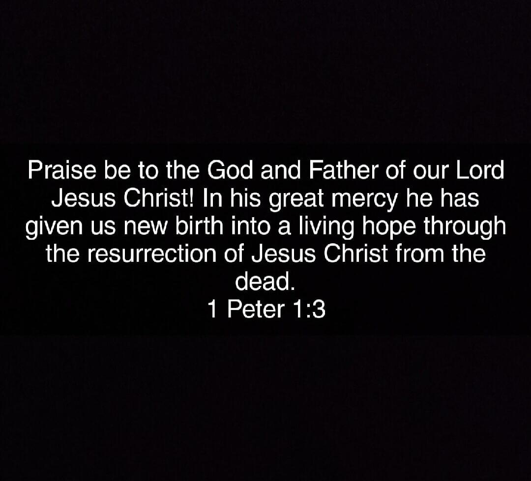 Praise be to the God and Father of our Lord Jesus Christ! In his great mercy he has given us new birth into a living hope through the resurrection of Jesus Christ from the dead. 1 Peter 1:3