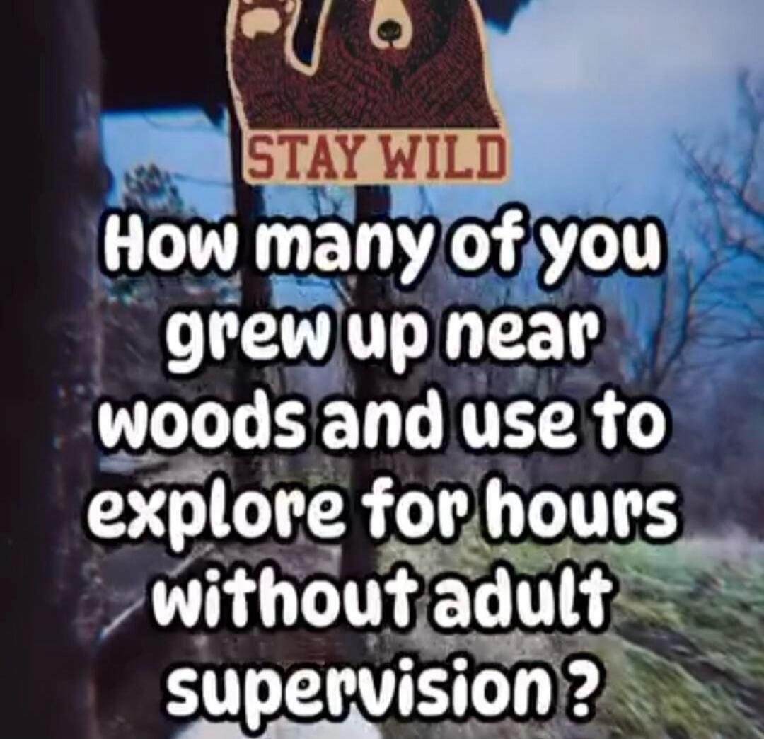 STAY WILD How many of you grew up near woods and use to explore for hours without adult supervision?