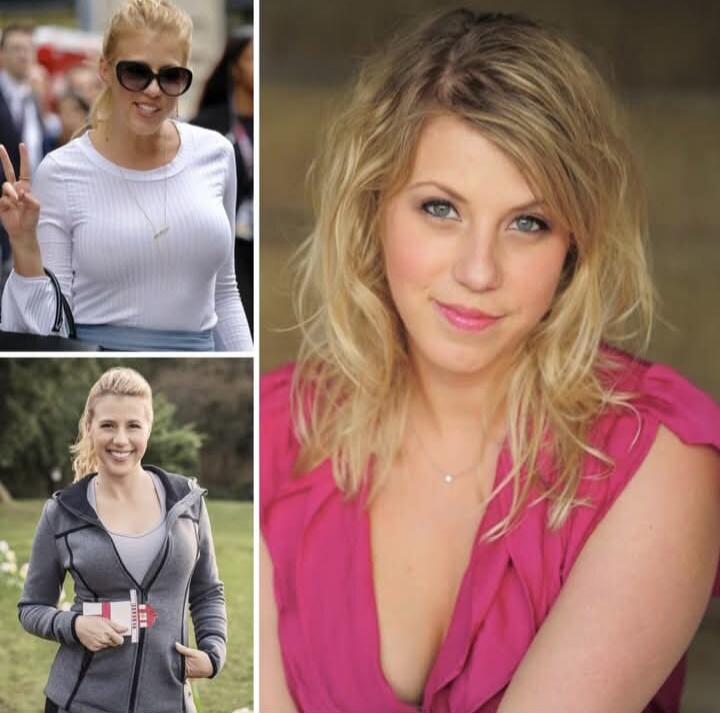 A collage photo of a smiling blonde woman in various outfits: white top with sunglasses, athletic hoodie outfit, and a pink low-cut top.