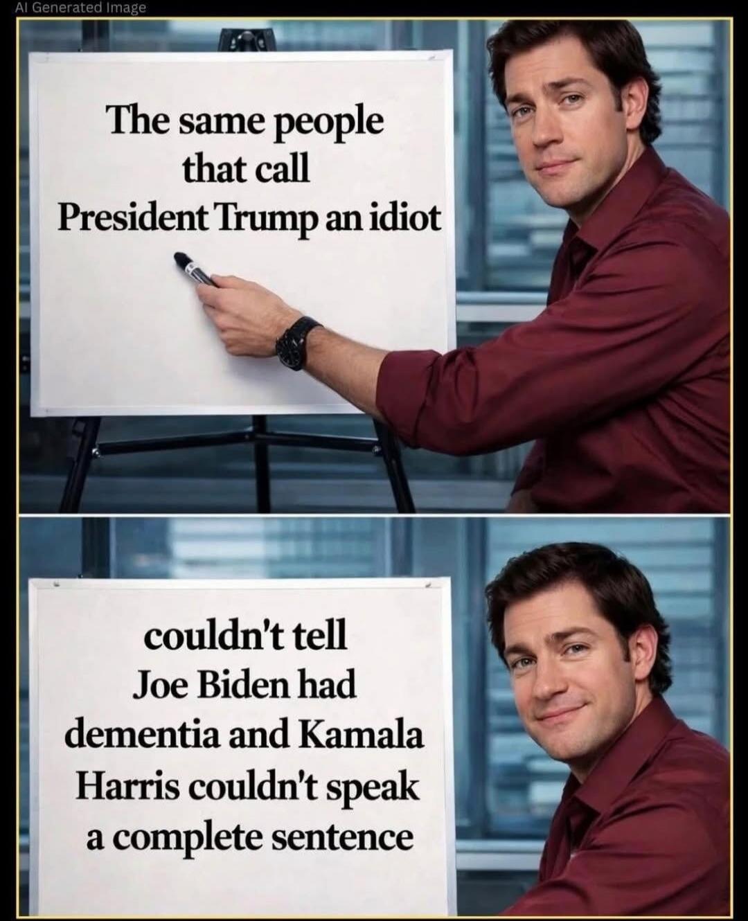 The same people that call President Trump an idiot couldn't tell Joe Biden had dementia and Kamala Harris couldn't speak a complete sentence.