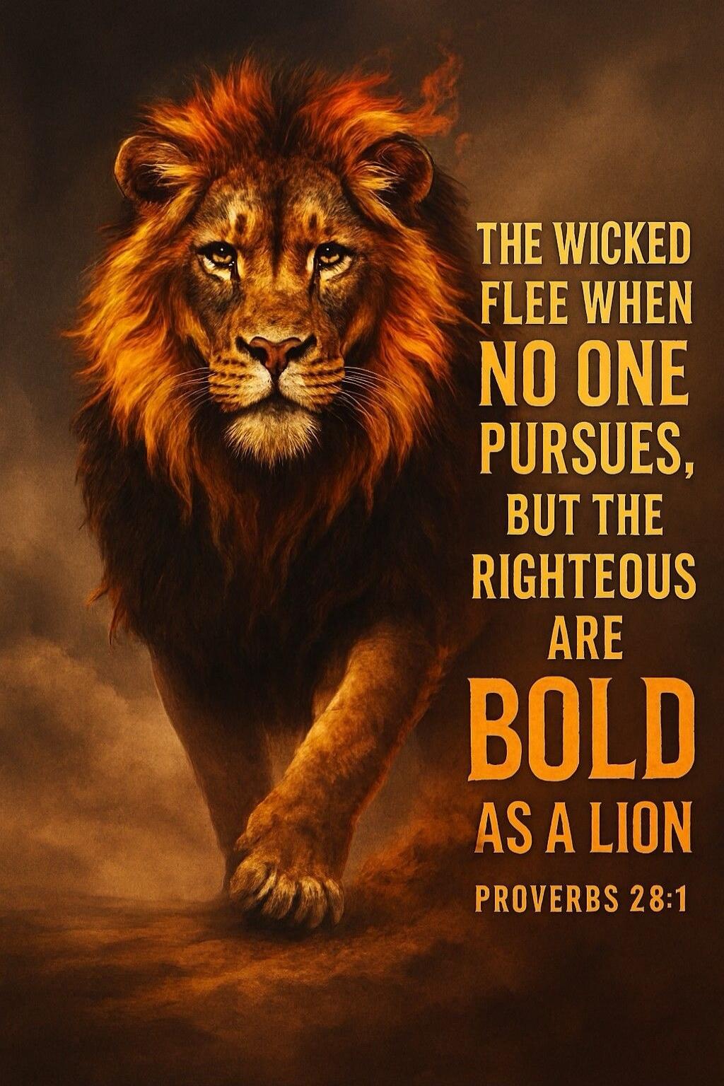 THE WICKED FLEE WHEN NO ONE PURSUES, BUT THE RIGHTEOUS ARE BOLD AS A LION PROVERBS 28:1