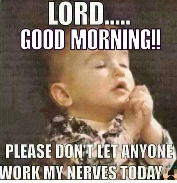 LORD..... GOOD MORNING!! PLEASE DON'T LET ANYONE WORK MY NERVES TODAY