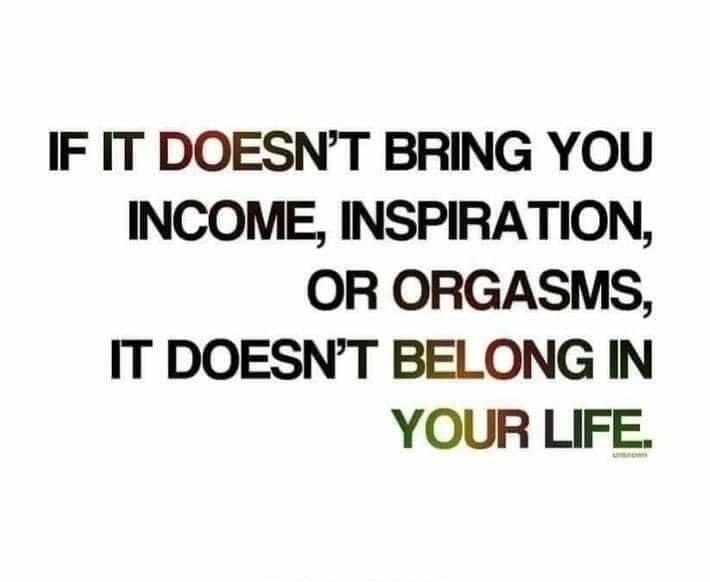 IF IT DOESNT BRING YOU INCOME INSPIRATION OR ORGASMS IT DOESNT BELONG IN YOUR LIFE