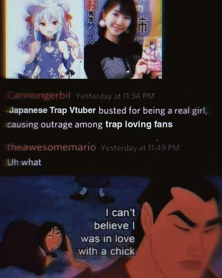 Japanese Trap Vtuber busted for being a real girl causing outrage among trap loving fans SLEVE1S LA cant believe 9 wasin love with a chick i