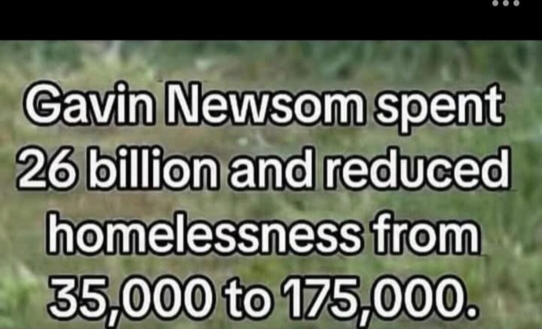 Gavin Newsom spent 26 billion and reduced homelessness from 35,000 to 175,000.