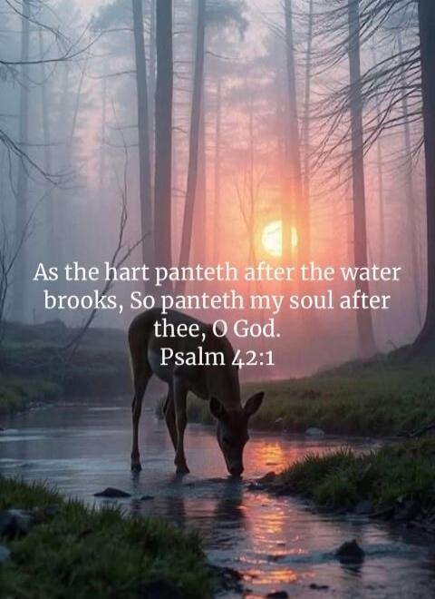 As the hart panteth after the water brooks, So panteth my soul after thee, O God. Psalm 42:1