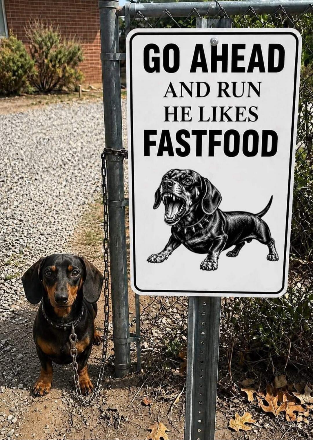 GO AHEAD AND RUN HE LIKES FASTFOOD
