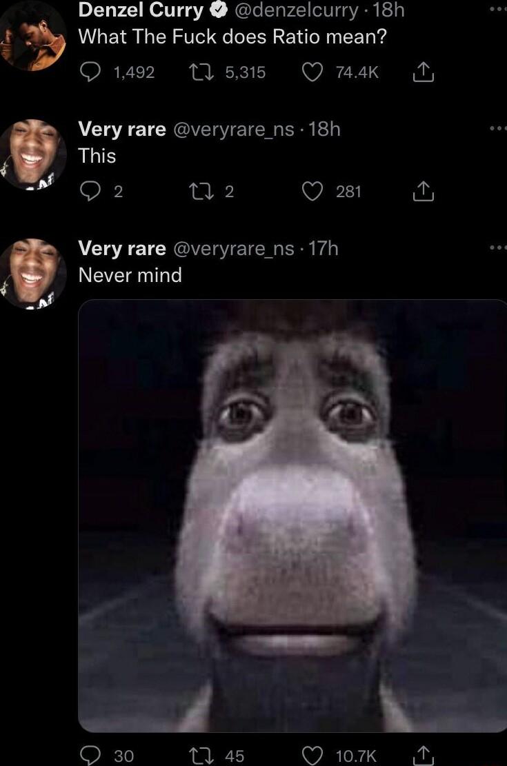 Denzel Curry denzelcurry 18h I What The Fuck does Ratio mean Q 1492 M1 635 Q mak N Very rare veryrare_ns 18h This G 2 VL Very rare veryrare ns 17h Never mind