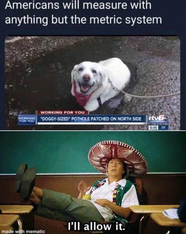 Americans will measure with anything but the metric system