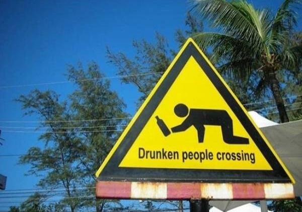 Drunken people crossing