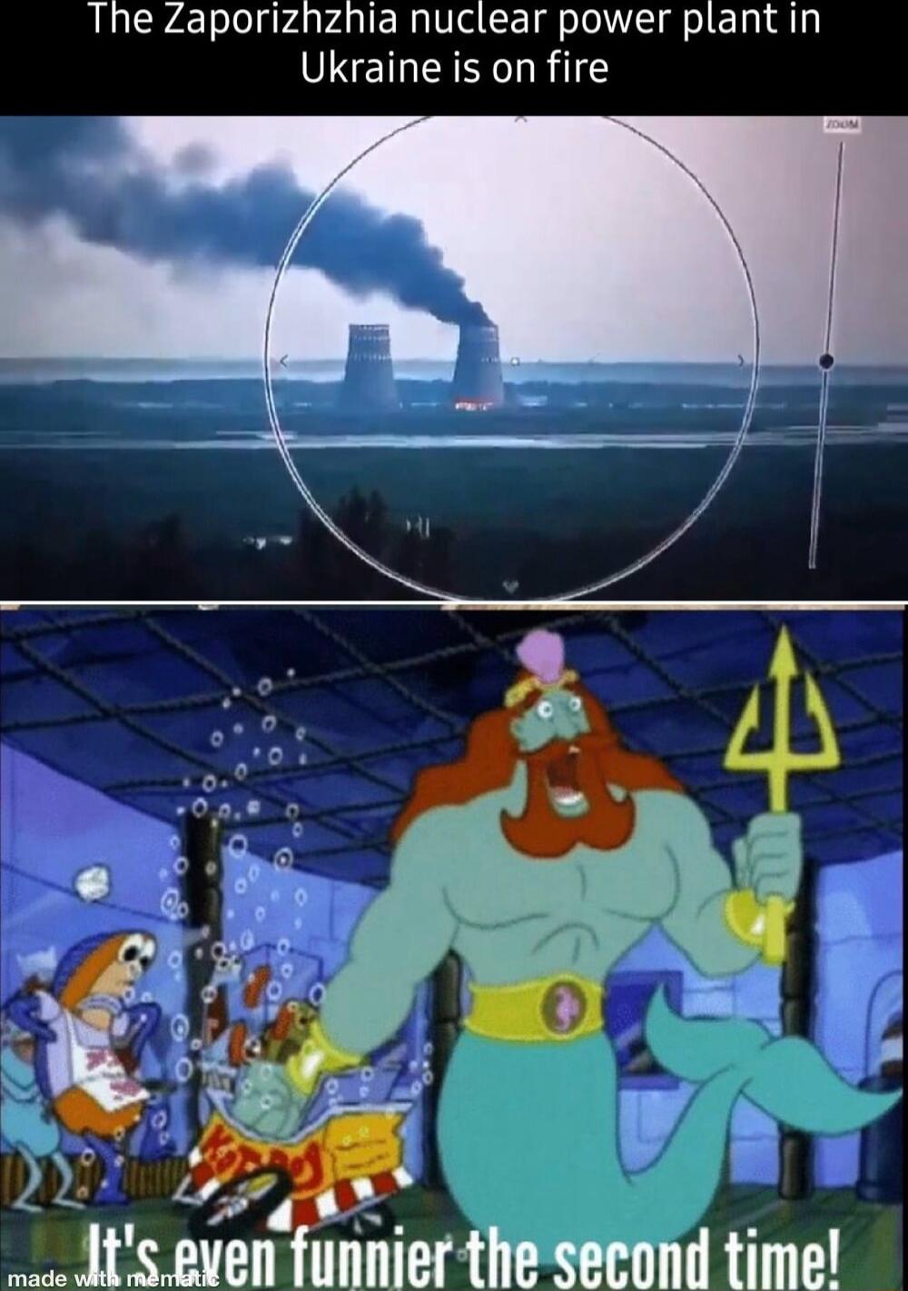 The Zaporizhzhia nuclear power plant in Ukraine is on fire z mnmen unmmhe second time