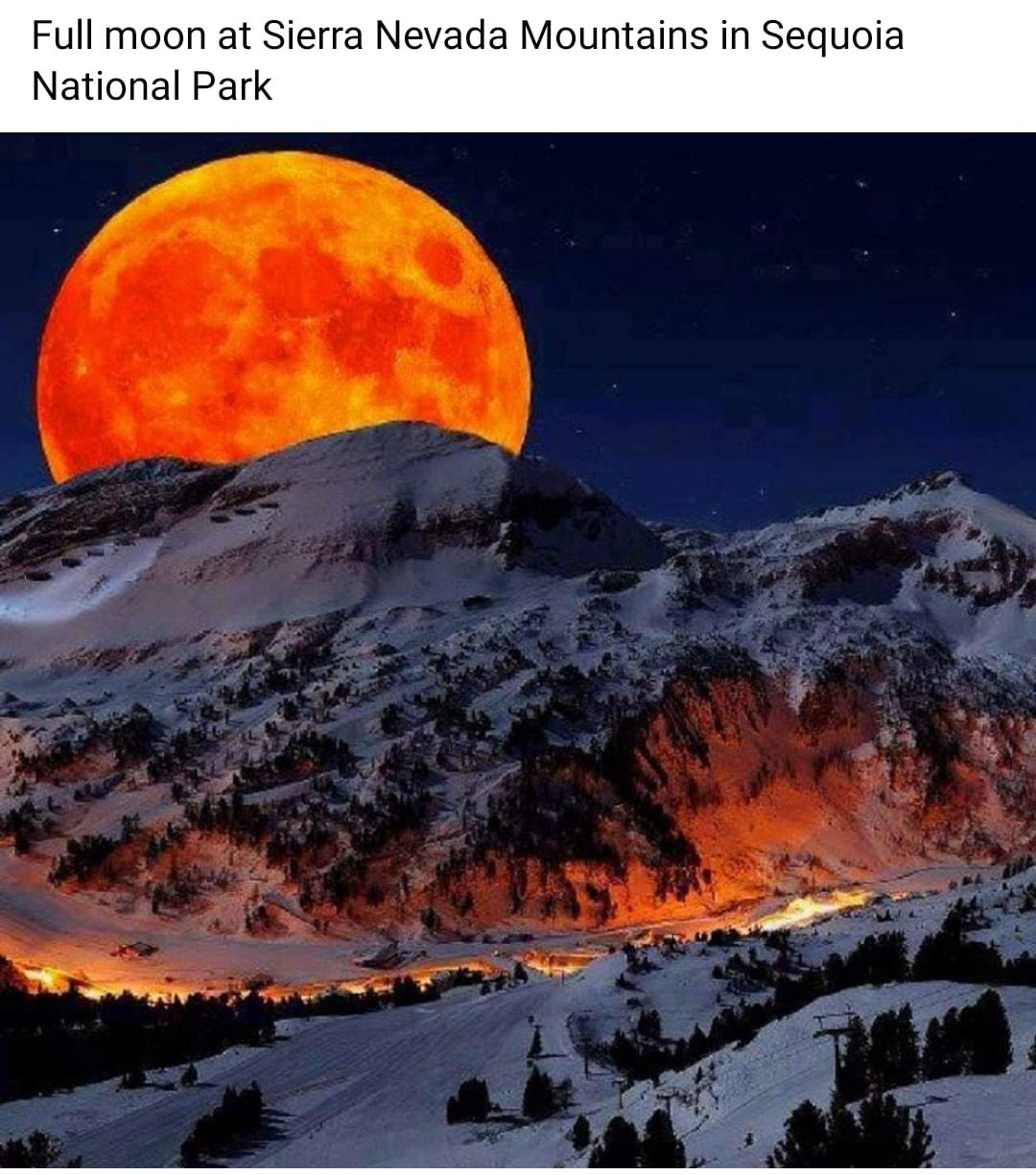 Full moon at Sierra Nevada Mountains in Sequoia National Park