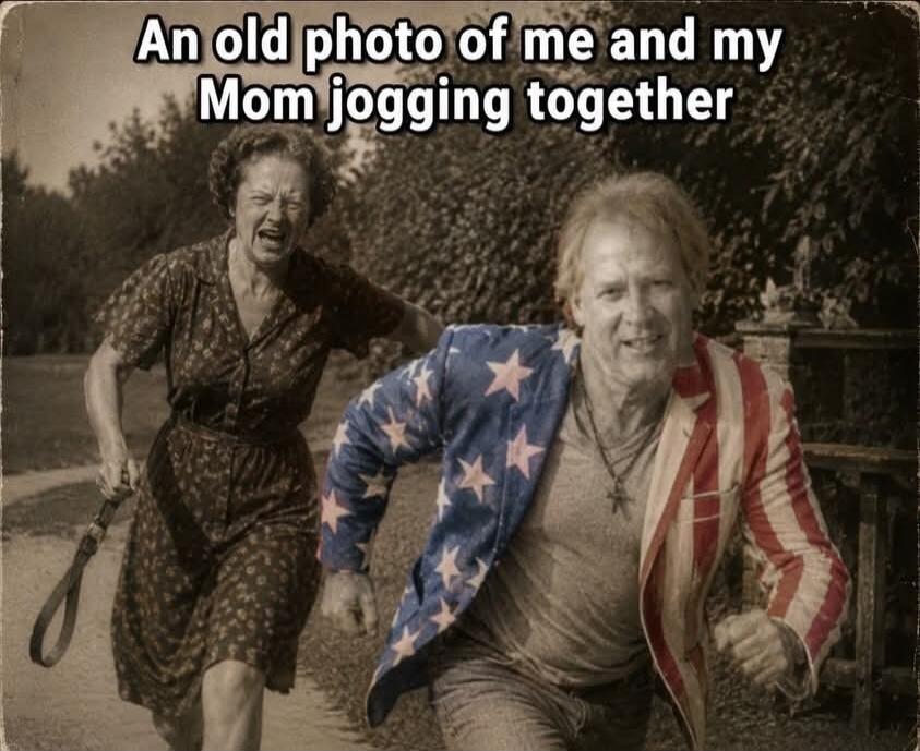 An old photo of me and my Mom jogging together