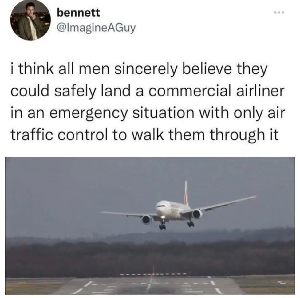 i think all men sincerely believe they could safely land a commercial airliner in an emergency situation with only air traffic control to walk them through it