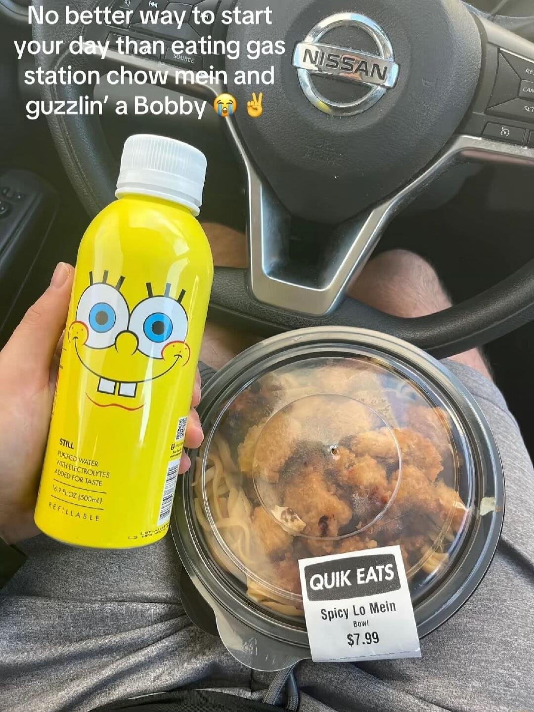 No better way to start your day than eating gas station chow mein and guzzlin' a Bobby 😂✌️