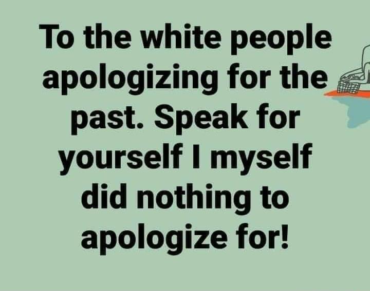 To the white people apologizing for the past Speak for yourself myself did nothing to apologize for