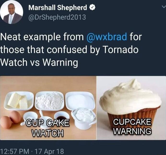 Marshall Shepherd DrShepherd2013 NEETREETaTol R ol NEIPSIEIS R o4 those that confused by Tornado Watch vs Warning 1257PM 17 Apr 18