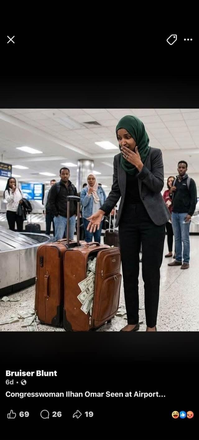 Congresswoman Ilhan Omar Seen at Airport with suitcase spilling money.