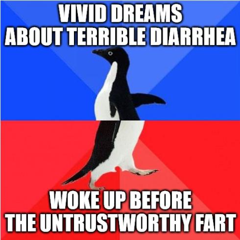 VIVID DREAMS ABOUT TERRIBLE DIARRHER J WOKE UPBEFORE THE UNTRUSTWORTHY FART