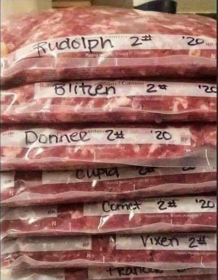 Rudolph 2# 20; Blitzen 2# 20; Donner 2# 20; Cupid 2# 20; Comet 2# 20; Vixen 2# 20; Prancer 2# 20