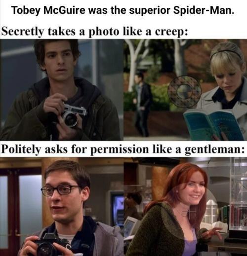 Tobey McGuire was the superior Spider Man Secretly takes a photo like a creep