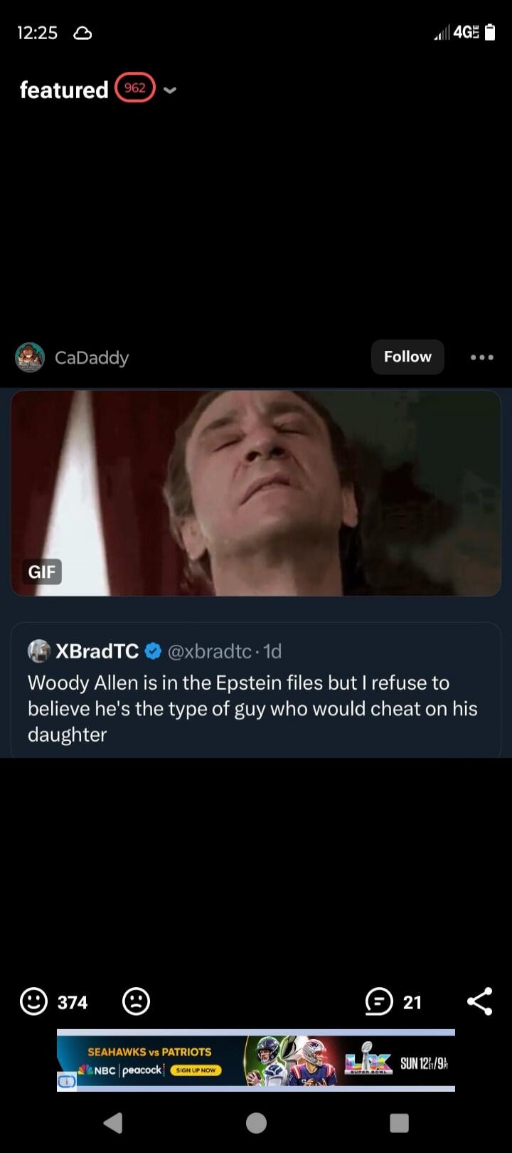 featured 962 CaDaddy Follow GIF Woody Allen is in the Epstein files but I refuse to believe he's the type of guy who would cheat on his daughter