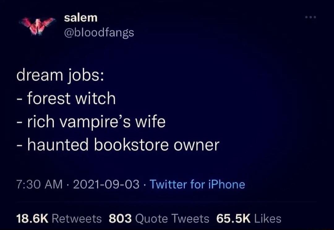 salem bloodfangs eCETnBeloFH forest witch rich vampires wife haunted bookstore owner 730 AM 2021 09 03 Twitter for iPhone R XL GEREEIER X JOGICR IVEL SR RUES