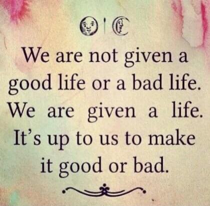 We are not given a good life or a bad life. We are given a life. It's up to us to make it good or bad.